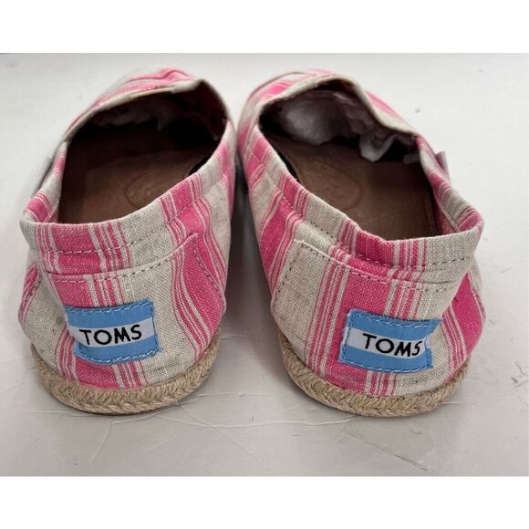 TOMS Classic Pink Umbrella Stripe Slip Ons   Sz 8 - Picture 2 of 3